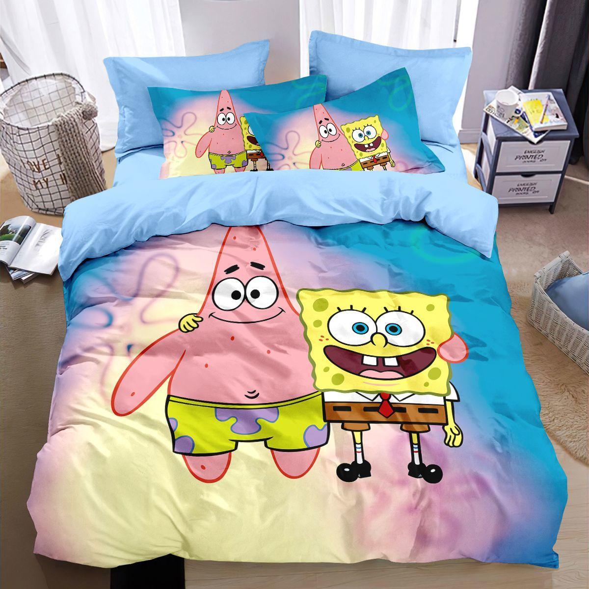 3D SpongeBob SquarePants Polyester Bettbezug-Set für Kinder, King-Size-Bettwäsche, Bettdecken-Sets, 100% Polyester 135x200cm