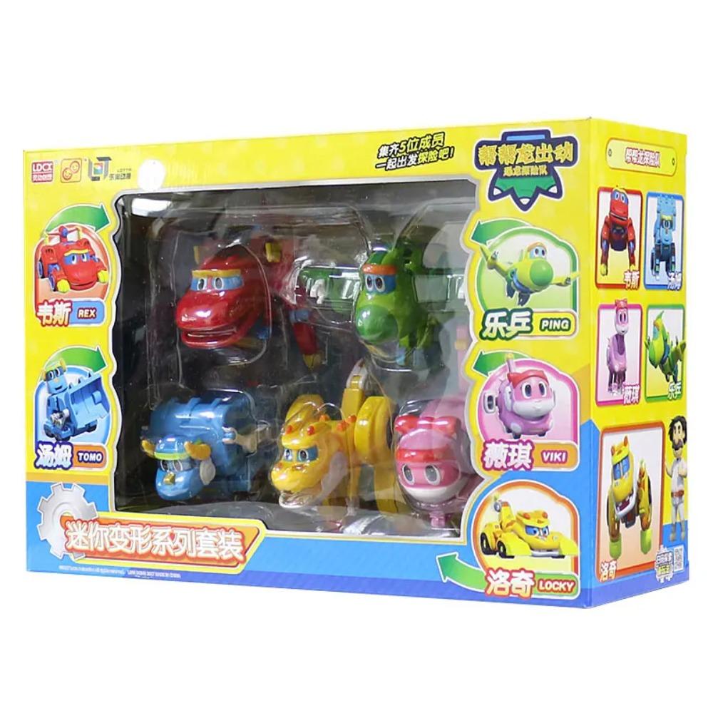 5 teile/satz ABS Min Verformung Gogo Dino Action-figuren REX Transformation Auto Flugzeug Motorboot Kran Dinosaurier spielzeug für Kinder