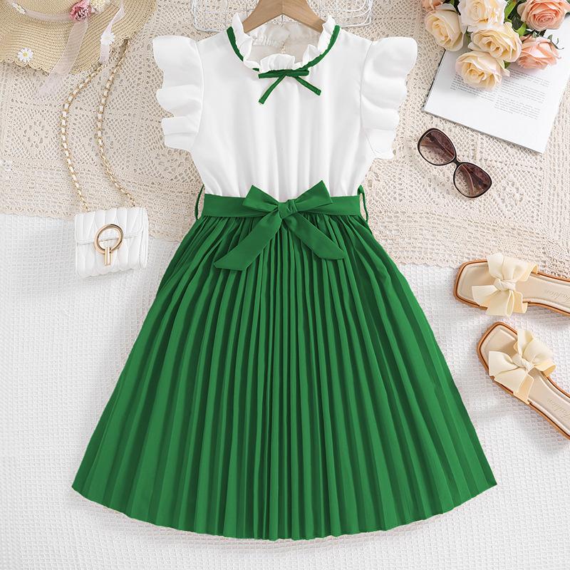 Sommer Kinder Kleidung Mädchen Prinzessin Mädchen Kleider Mode blau Patchwork Druck Kleid 11-12Y grün
