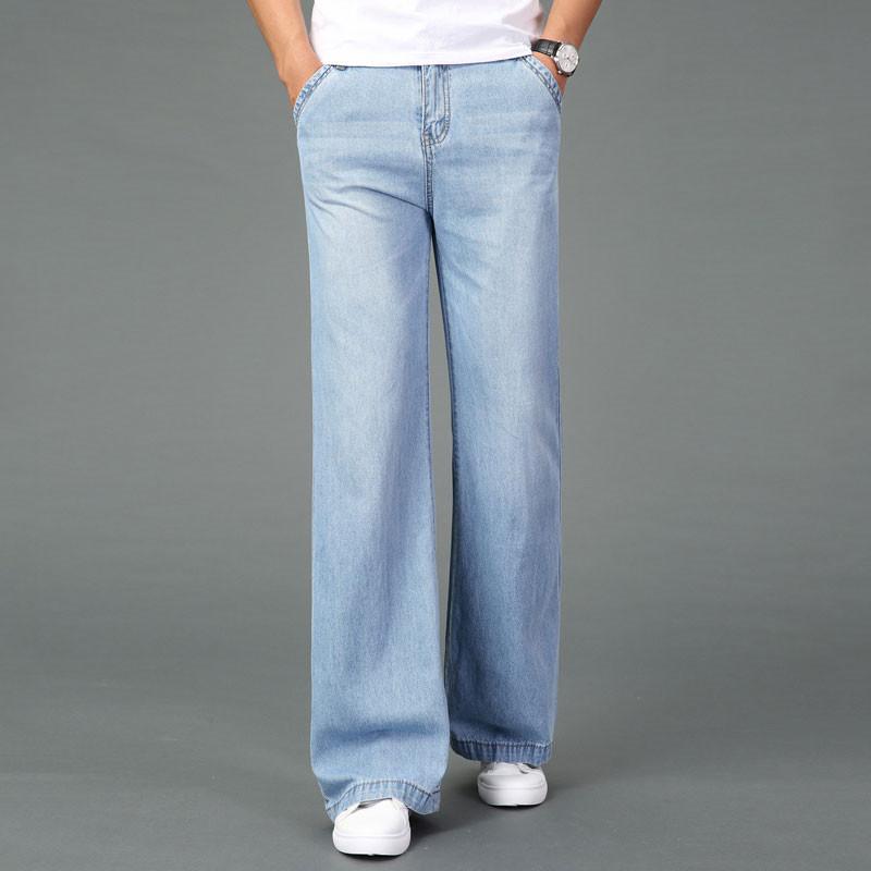 Ausgestellte Jeans für Herren, Boot-Cut-Bein, ausgestellte, lockere, hohe Taille, klassische Designer-Denim-Jeans für Herren 29 hellblaue