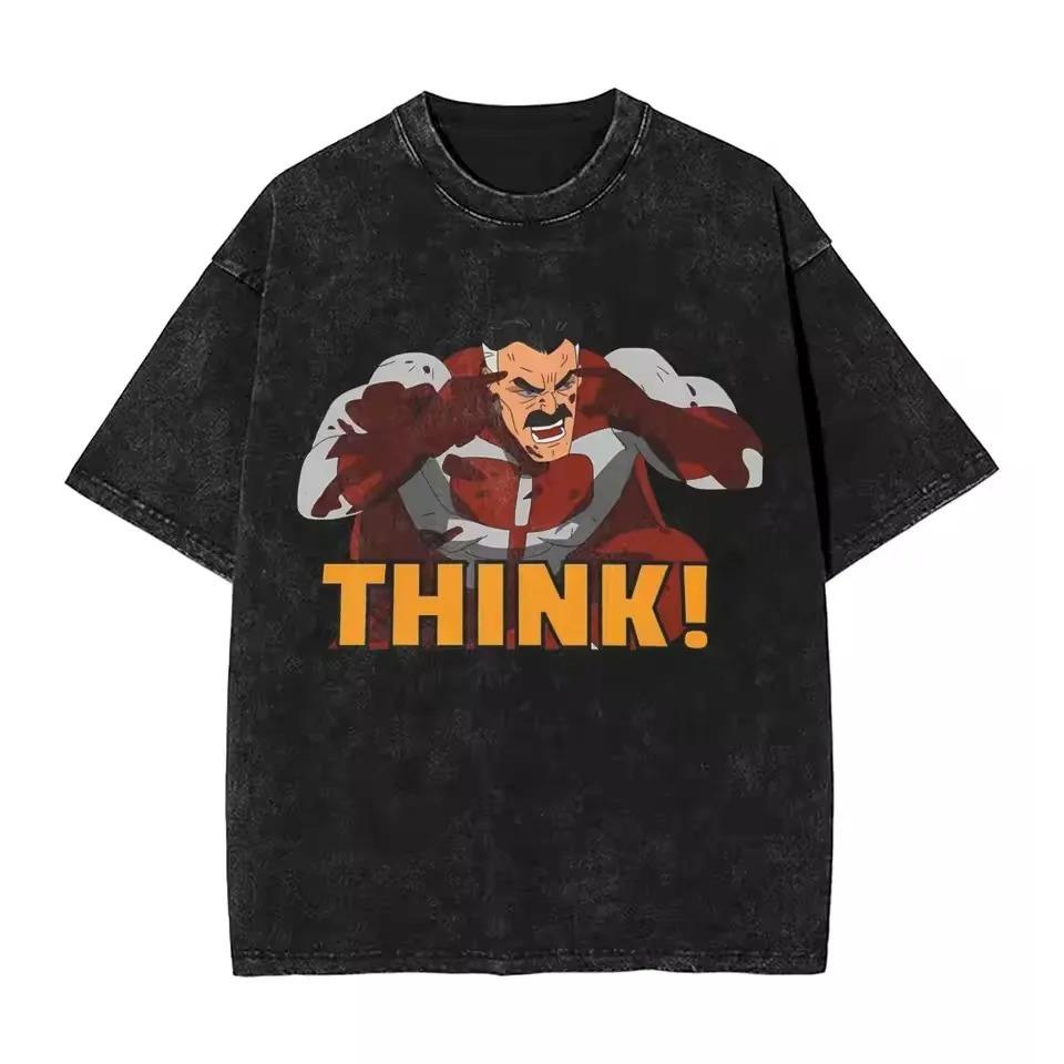 Retro Unbesiegbar Cartoon Comic Gewaschen Neuankunft Herren Damen Kleidung T-Shirt Homme Grafik-T-Shirts Herren Damen T-Shirt für Herren Damen Ropa S grau