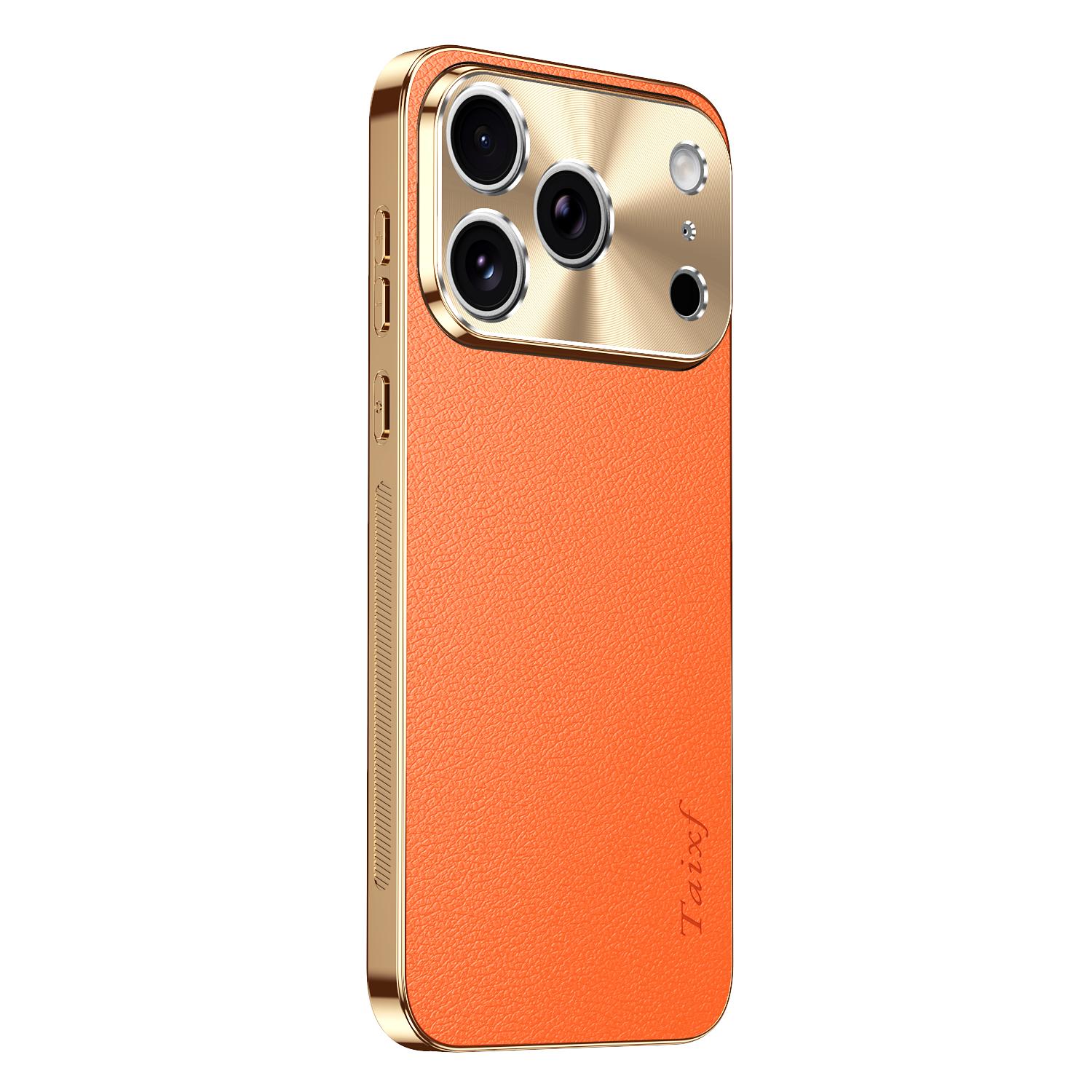 PU Leder Beschichtung Stoßfeste Hülle Für Iphone 17 Pro Max iPhone Air Textur Litschi Muster Hülle Für Iphone 17 17Pro Max Bumper iPhone17 Pro Max orange