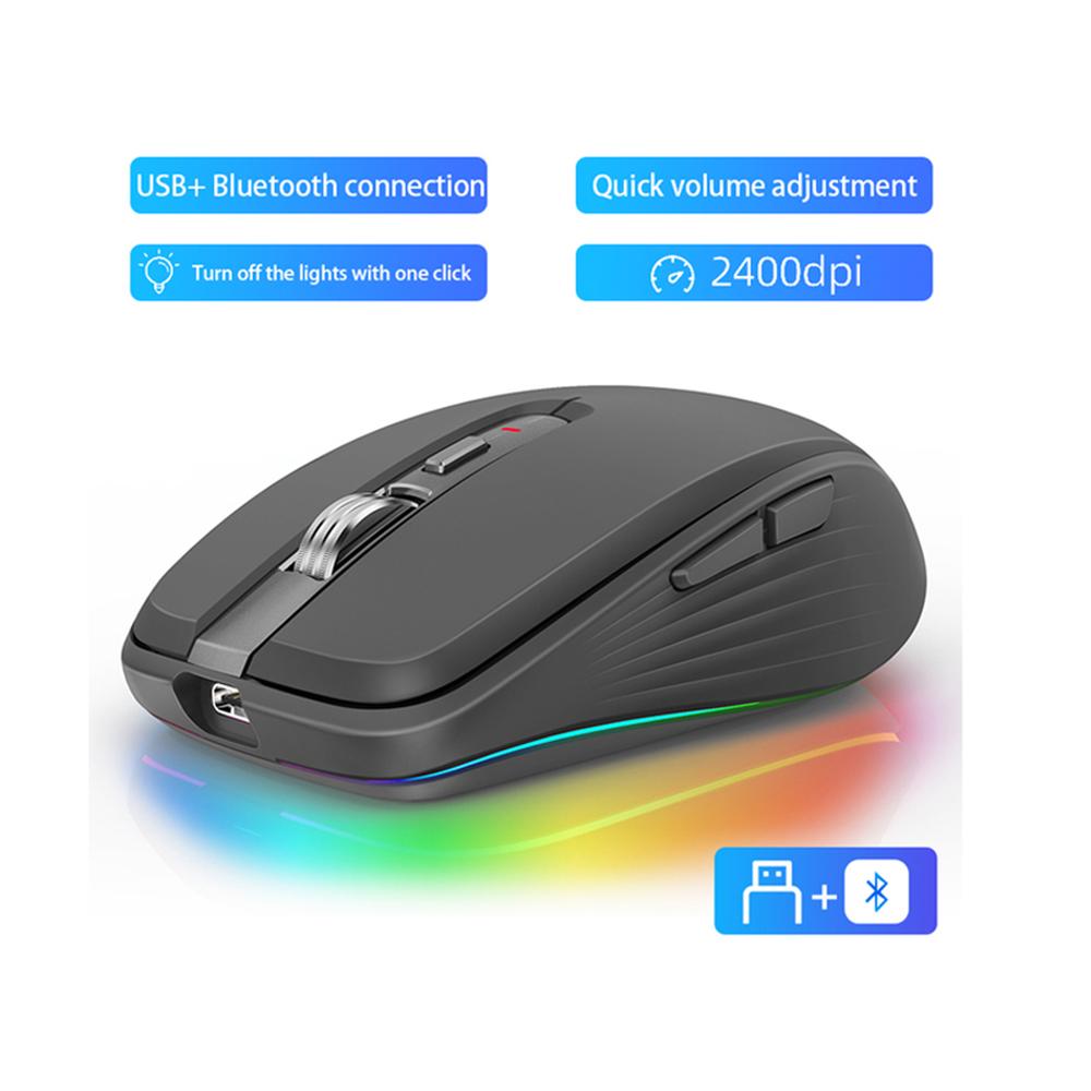 Wireless Gaming Maus 2,4g Bluetooth-kompatibel 5,1 Dual-modus 2400dpi Stumm Computer Maus Für Spiel Büro Laptop Wireless+Bluetooth schwarz