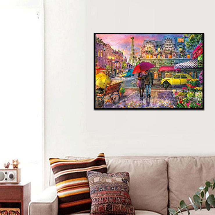 Diamant-Malerei, Stickerei, Paare im Regen, Handarbeit, Geschenk, voller Diamant-Mosaik, Kreuzstich 20X30CM