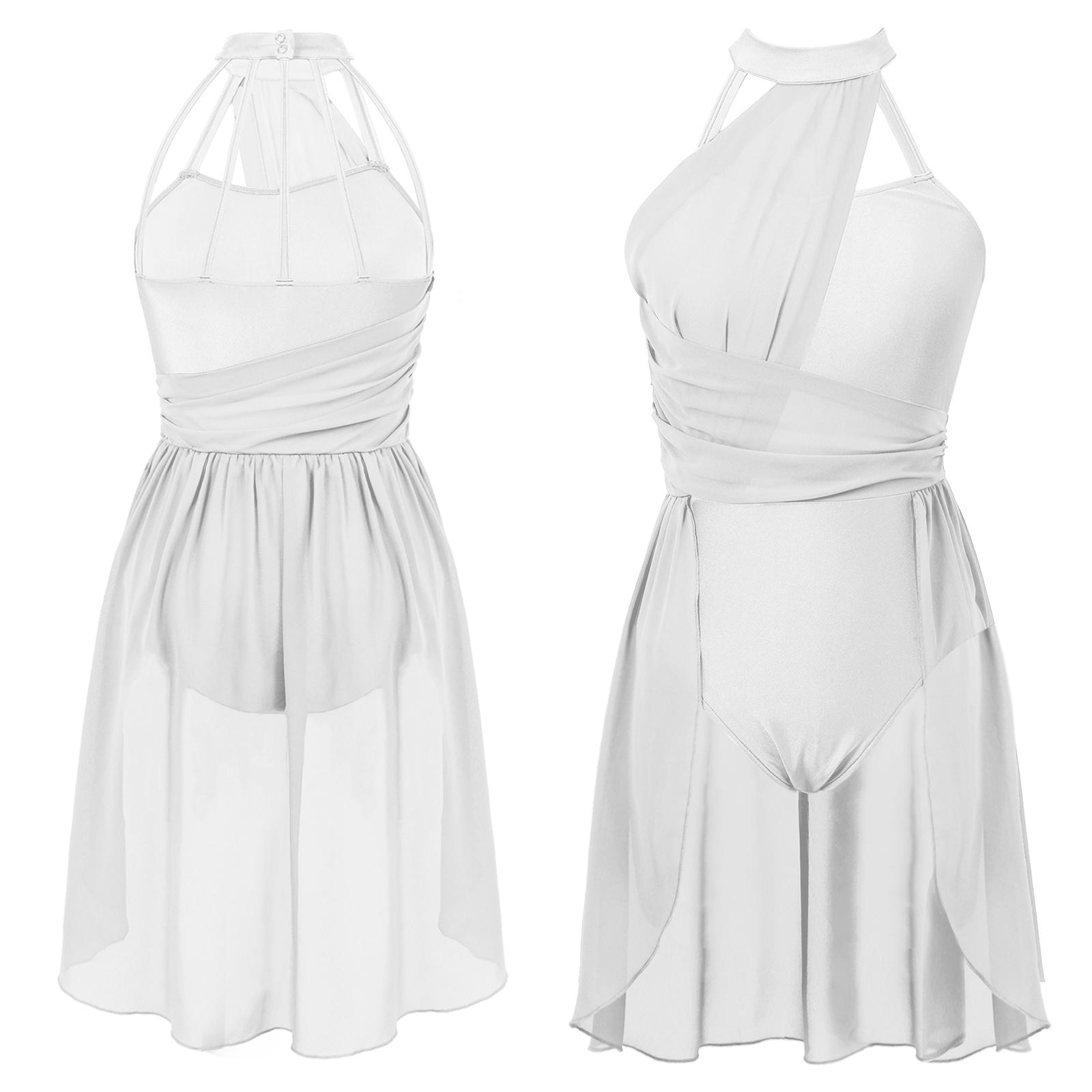 Frauen Ballett Tanz Kleid Erwachsene Gymnastik Lyrical Zeitgenössische Tanz Ballerina Kostüme Kleidung Bühne Leistung Trikot Kleid S weiß