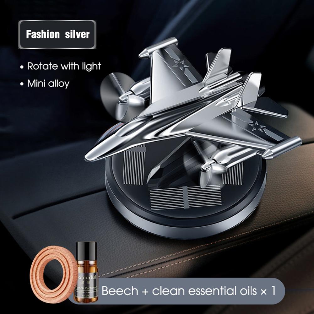 Auto Lufterfrischer Kampfflugzeug Parfüm Solar Power Flugzeug Diffusor Aluminium Flugzeug Duft Flugzeug Armaturenbrett Parfum 1pc silber