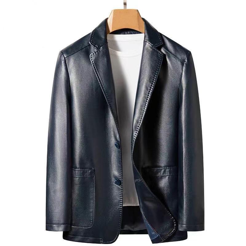 Echtes Leder Lederjacke Herren Schaf Anzug Anzug Lederjacke Frühling und Herbst dünne hochwertige Lederjacke L blau