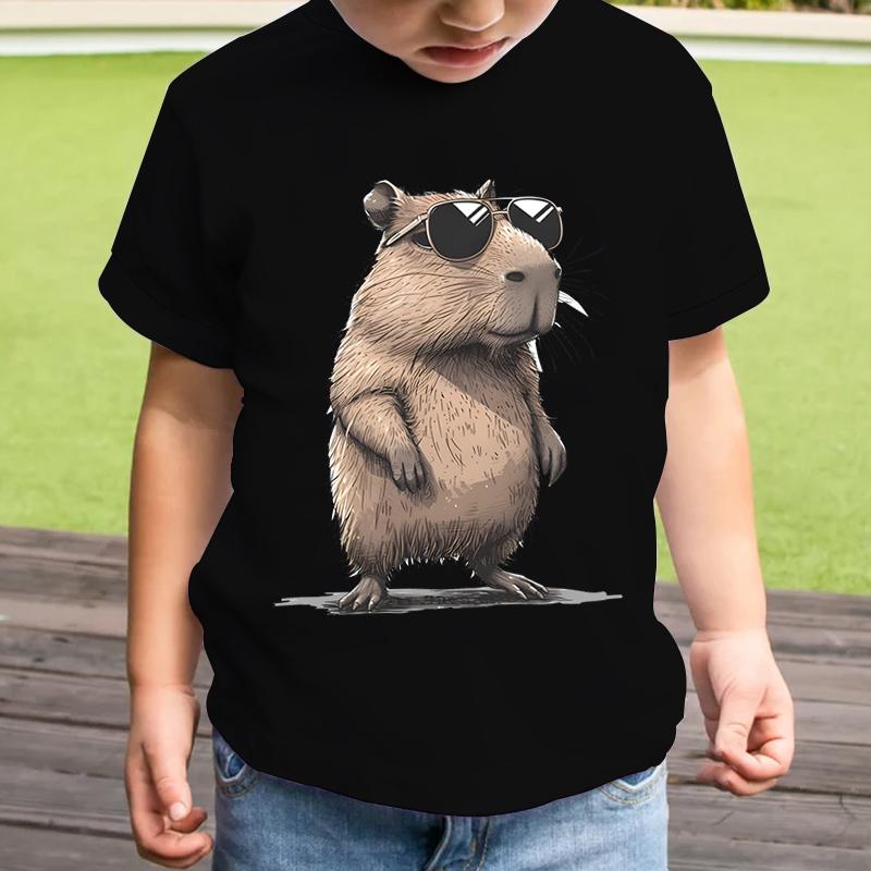 Kinderkleidung Jungen T-Shirt Kurzarm Cartoon 3D Capybara Kinder Sommerkleidung Casual Harajuku Mädchen Jungen Kleidung Rundhals Tops 120