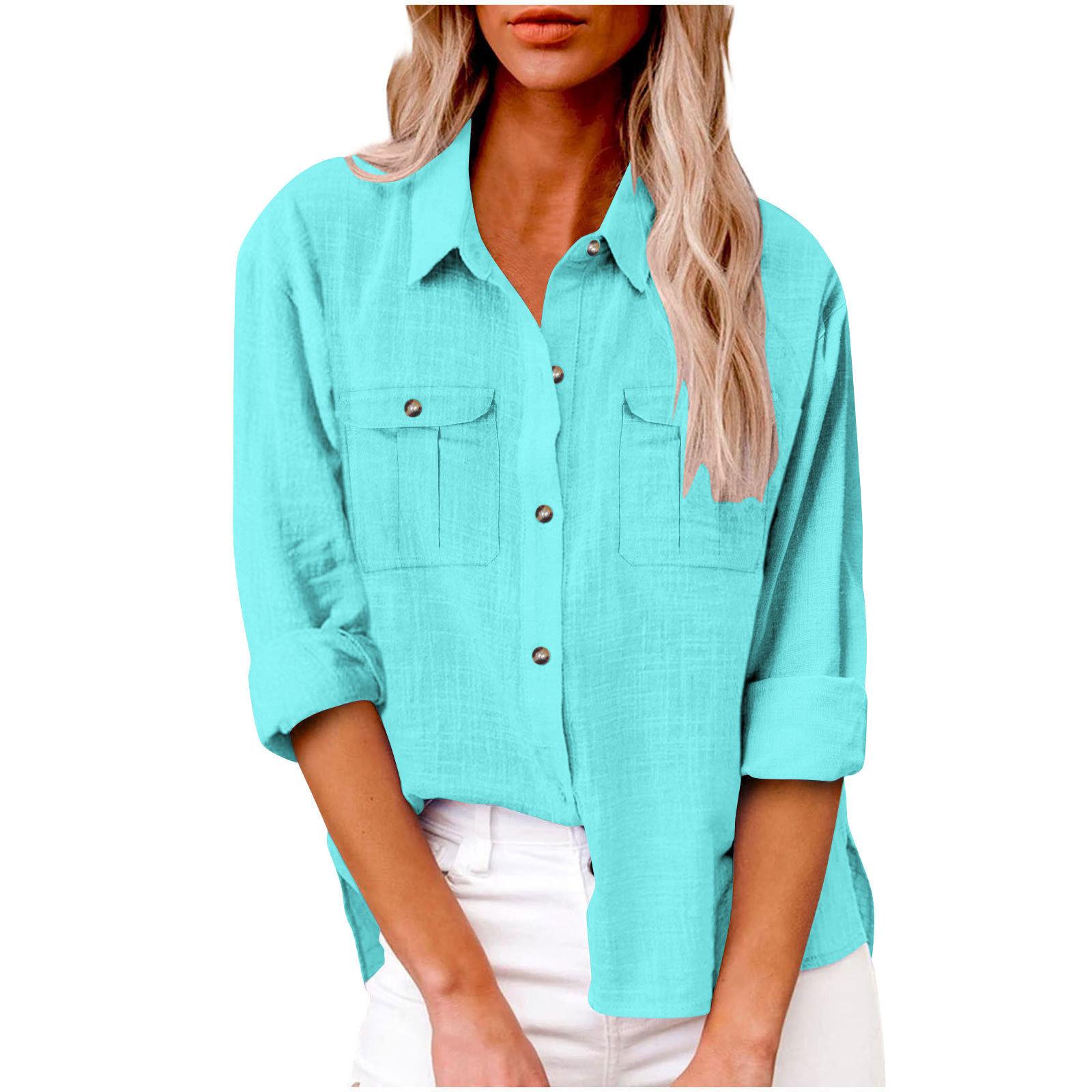 Damen Langarm Knopf Farbe Locker Hemd Lässig Große Größe Hemd XL