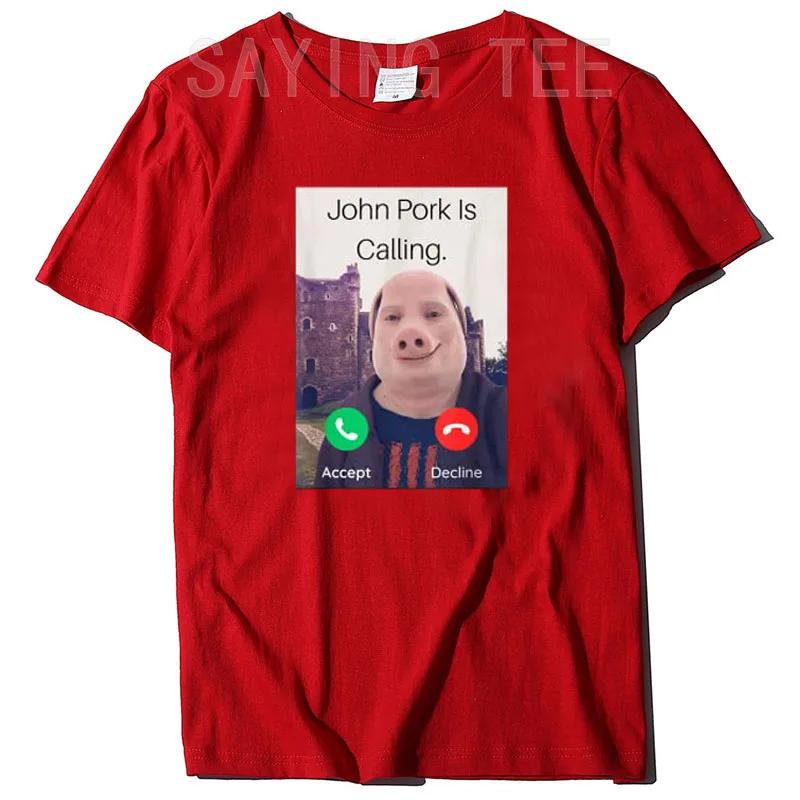 John Pork Is Calling Answer Call Phone T-Shirt Humor Lustiges Schwein Liebhaber Grafik T-Shirt Top Streetwear Mode Kurzarm Outfit Geschenk S rot