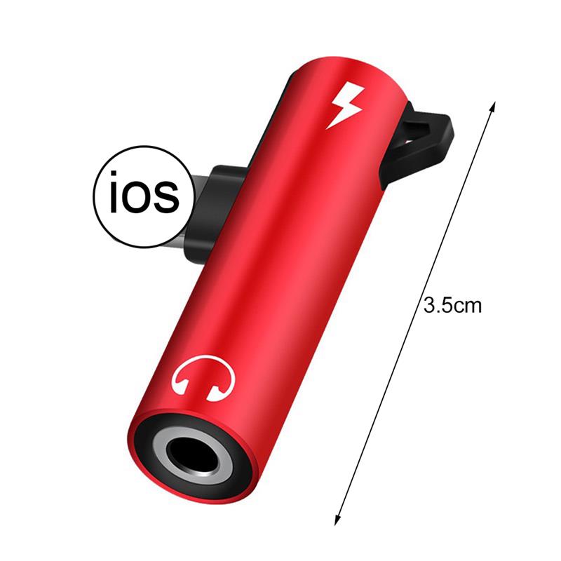2-in-1-Audio-Adapter, Metalllegierung, 3,5-mm-Klinkenstecker, Kopfhörer-Audio-Ladekabel-Anschluss für iPhone 12 Mini 11 Pro Max X XR XS Max 8 rot