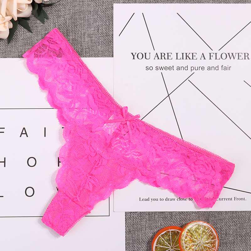 Damen Tanga aus Baumwollspitze, Slips, Dessous, ultradünner Tanga, transparent, sexy Höschen, Unterwäsche L hellrosa