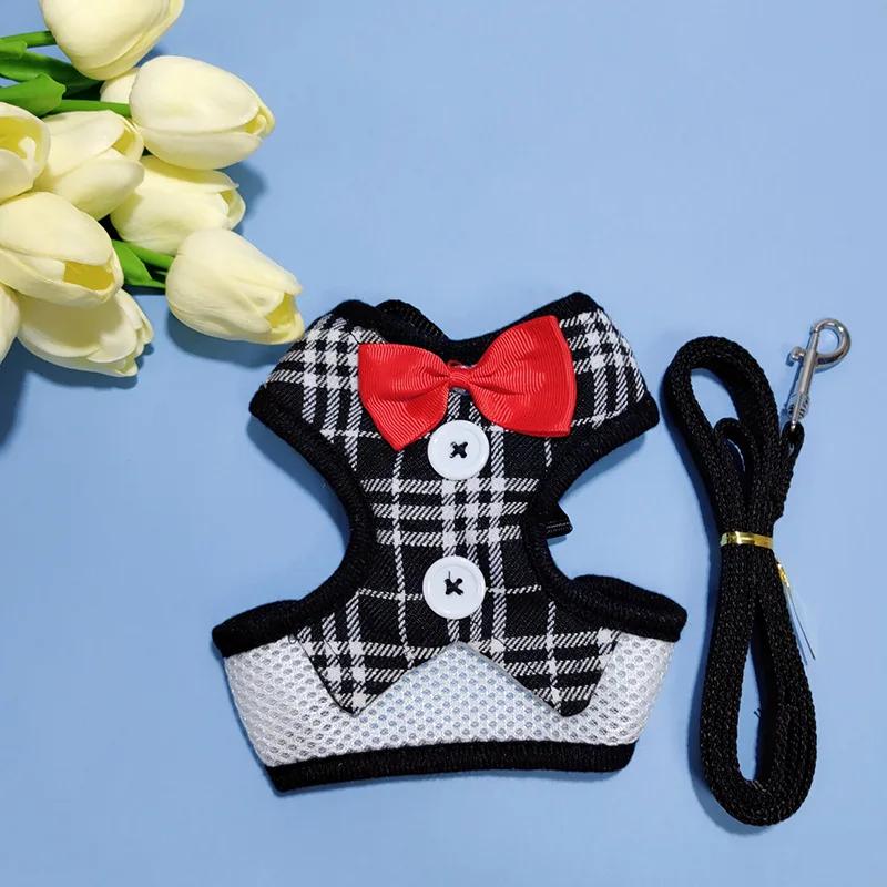 Elegante Hundehalsbänder mit Schleife, Krawatte, Zugseil, Weihnachtsgeschirr für kleine und mittelgroße Hunde, Brustgurt für Katzen, Hundezubehör, Geschenke 4-5kg schwarz