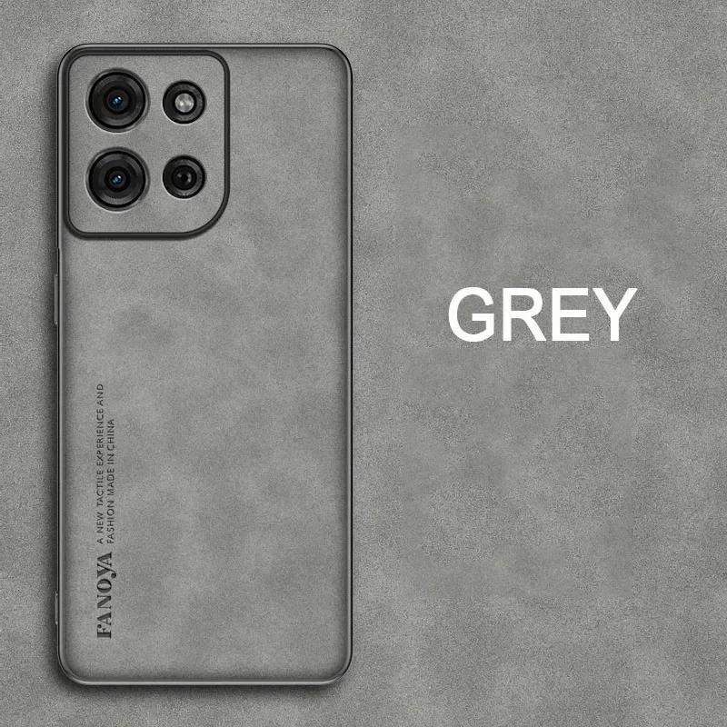 Hülle für Motorola Moto Edge 60 Fusion Luxus Schaffell Leder Handyhülle für Moto Edge60 Stylus 60 Pro 50Fusion Edge50 Mattes Silikon For Edge 50 Neo 5G grau