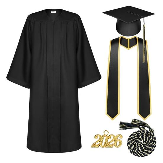 Akademisches Abschlussroben-Set Polyester Weich Atmungsaktiv V-Ausschnitt Langarm Uniform für Schulzeremonie Diplomfotografie Abschlussfeier Kleidung XXL schwarz
