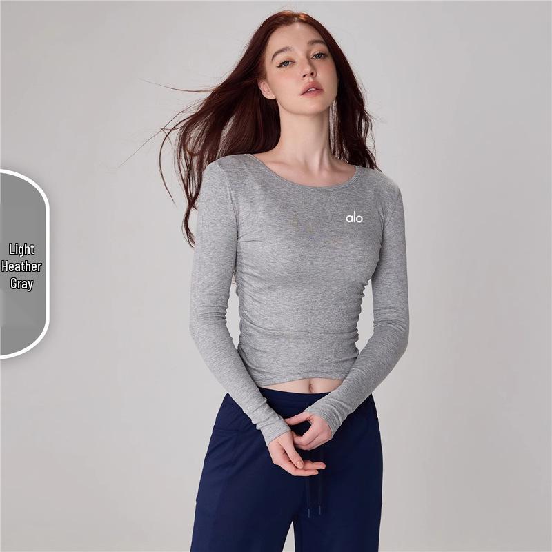 Alo Yoga Figurbetontes geripptes Rundhals-Leichtgewicht-Yoga-Top für Frühling & Sommer Extra Large