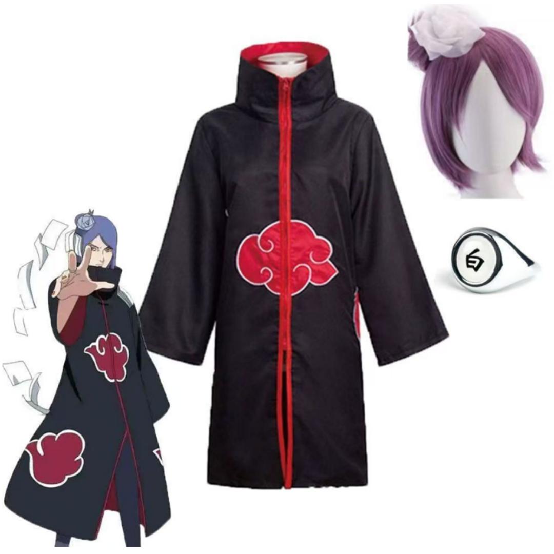 Uzumaki Akatsuki Cosplay Jungen Mädchen Uzumaki Jacke Hose Stirnband Perücke Requisiten Kind Uniform Kunai Halloween Kostüm XXS/135 violett