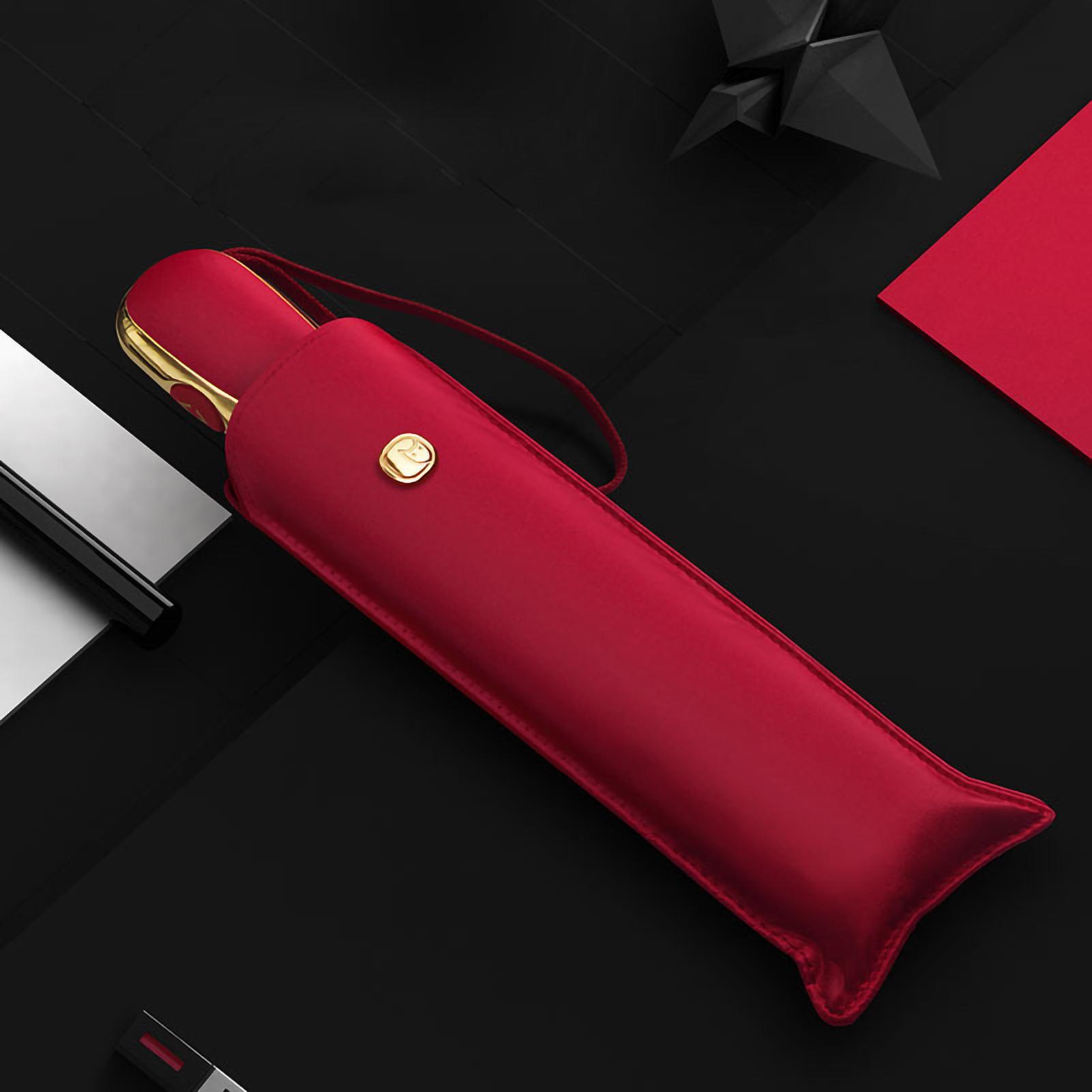 Flacher Automatischer Regenschirm Anti-UV Sonnenschirm Tragbar 6 Speichen Faltbarer Sonnenschirm für den Täglichen Gebrauch Reise rot