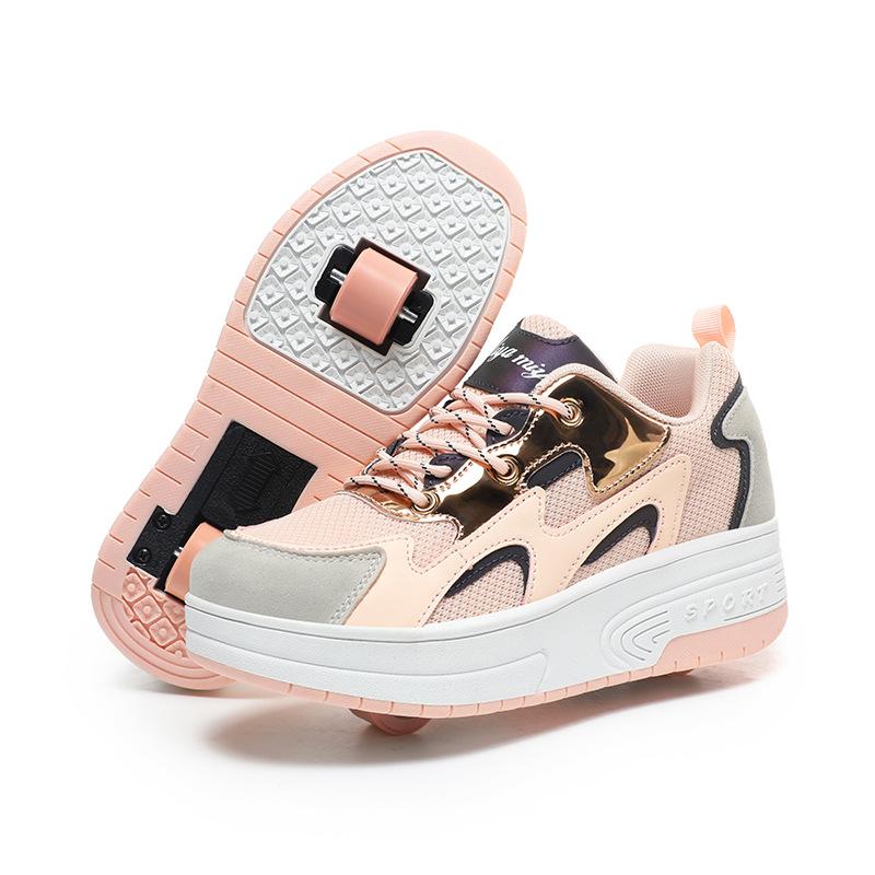 Laufschuhe für Mädchen, Doppelschuhe für Jungen mit Rollen für Mädchen, Laufschuhe für Schüler mit Rollen, Abnehmbar für Erwachsene, Rollschuhe 42