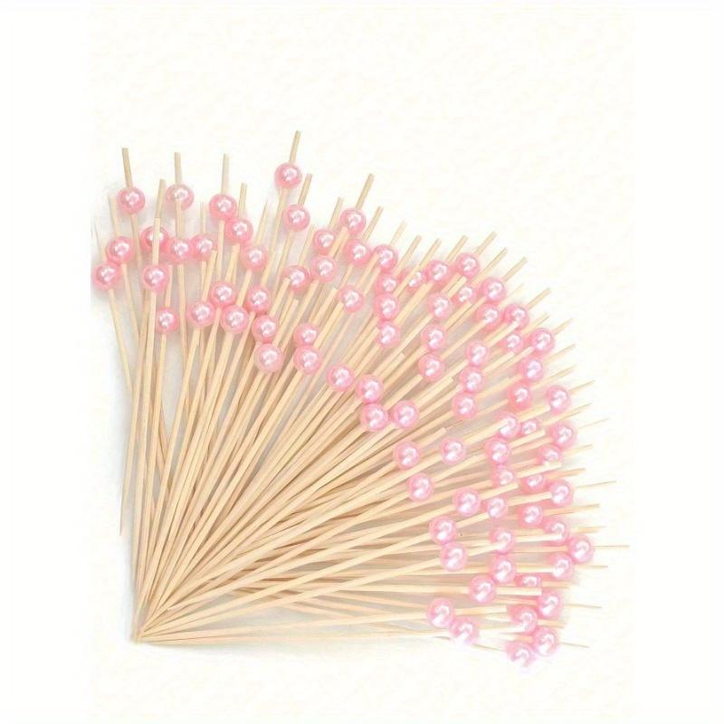 100 Stück Simulation Perle Obstkuchen Einweg-Fruchtspieße für Party-Desserts, Kuchen, für Getränke, Charcuterie-Brett-Zubehör, Sandwich, Obst rosa