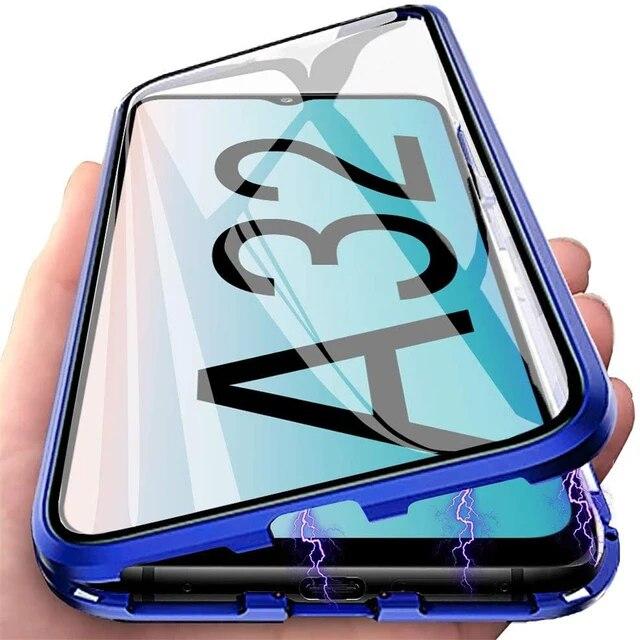 Magnetische Metallhülle für Samsung Galaxy S25 S24 Ultra S23 FE S21 S20 S22 A56 A36 A16 A26 A55 A52 A32 A54, doppelseitige stoßfeste Schutzhülle aus Glas Galaxy A71 4G blau