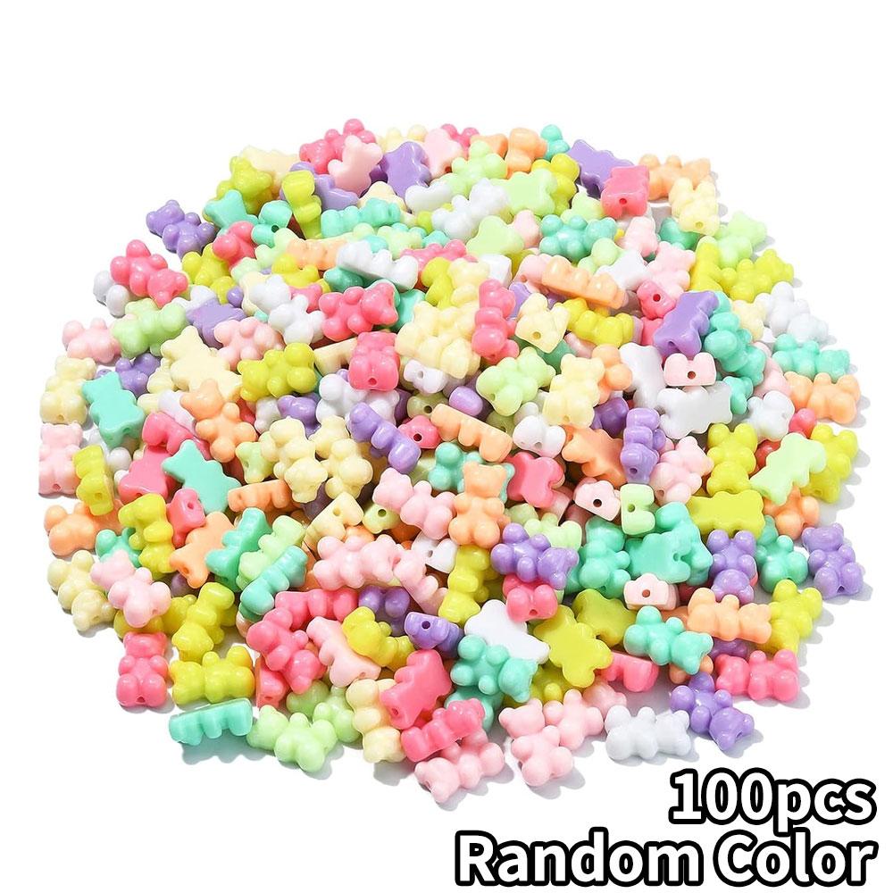 30/50/100 Stück bunte Gummibärchen-Perlen, undurchsichtige Bärenperlen, Acryl-Imitat-Bonbonbär-Perlen zur Schmuckherstellung, Armbänder, Halsketten, Großpackung 100pcs