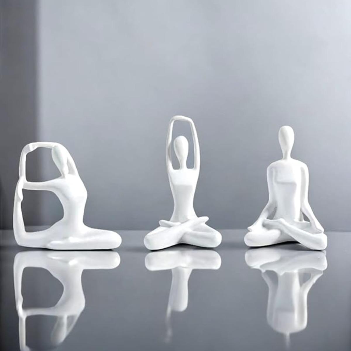 Harz Meditations-Yoga-Statuen Set mit 3, Zen-Yoga-Figuren für Bücherregal, Heimdekoration, Geschenke weiß