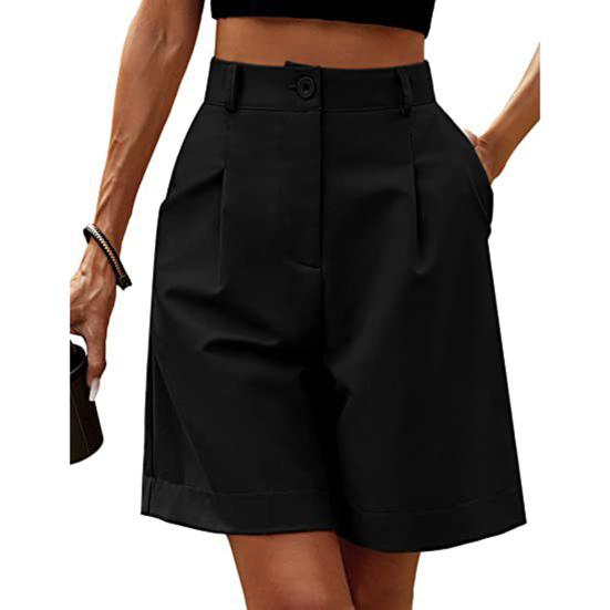 Frauen Anzug Shorts Chic Gerade Atmungsaktive Frauen Casual Shorts Damen Sommer Knie Kurze Hosen Hosen Frauen Casual Shorts Büro Tragen 3XL schwarz