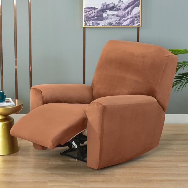 Einfarbiger, weicher Samt-Stretch-Lazy-Boy-Liegestuhlbezug, Stuhlhussen, Liegestuhl-Schonbezug für Zuhause kamelfarben