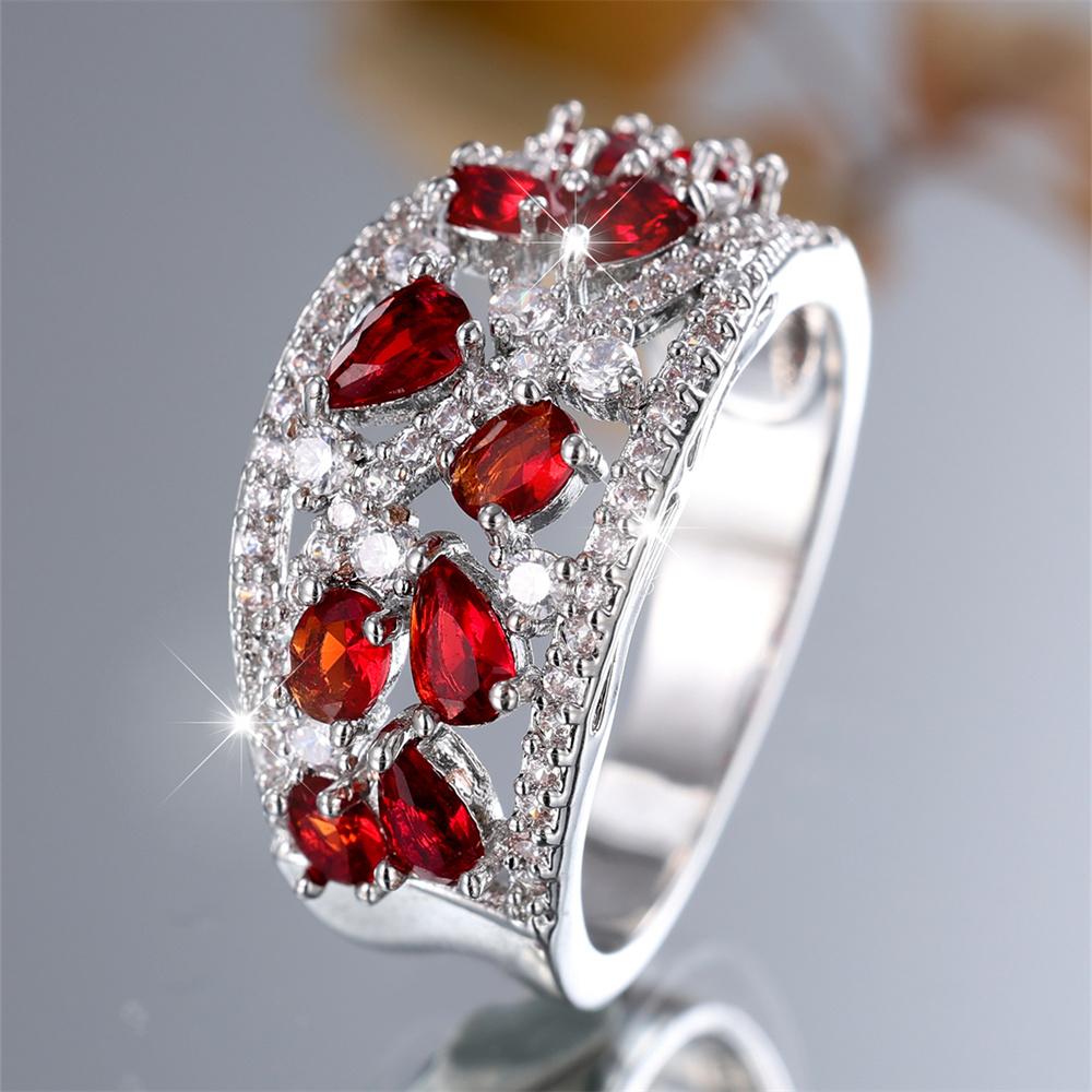 Luxus Kristall Roter Wassertropfen Stein Verlobungsringe Für Frauen Vintage Kupferfarbe Eheringe Januar Geburtsstein Schmuck Geschenke 7 white