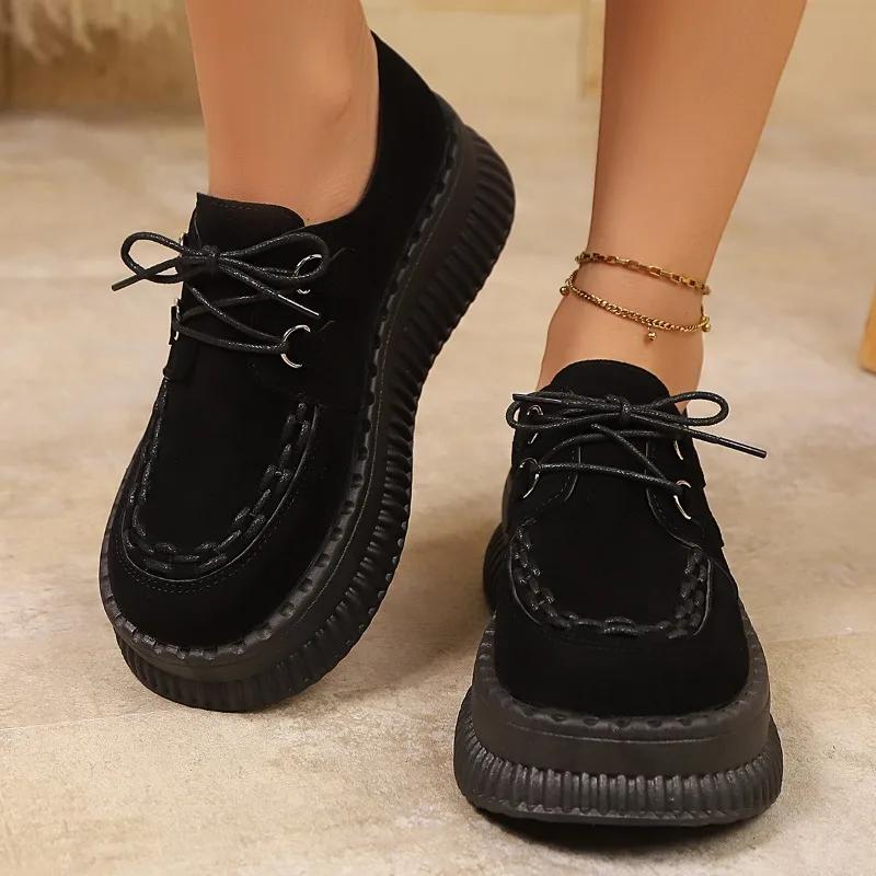 Mode 2025 Neue Schuhe Damen Schnürung vorne Damen High Heels Mode Runde Zehenpartie Lässig Marke Bestseller Bequeme Plateauabsätze 38 schwarz