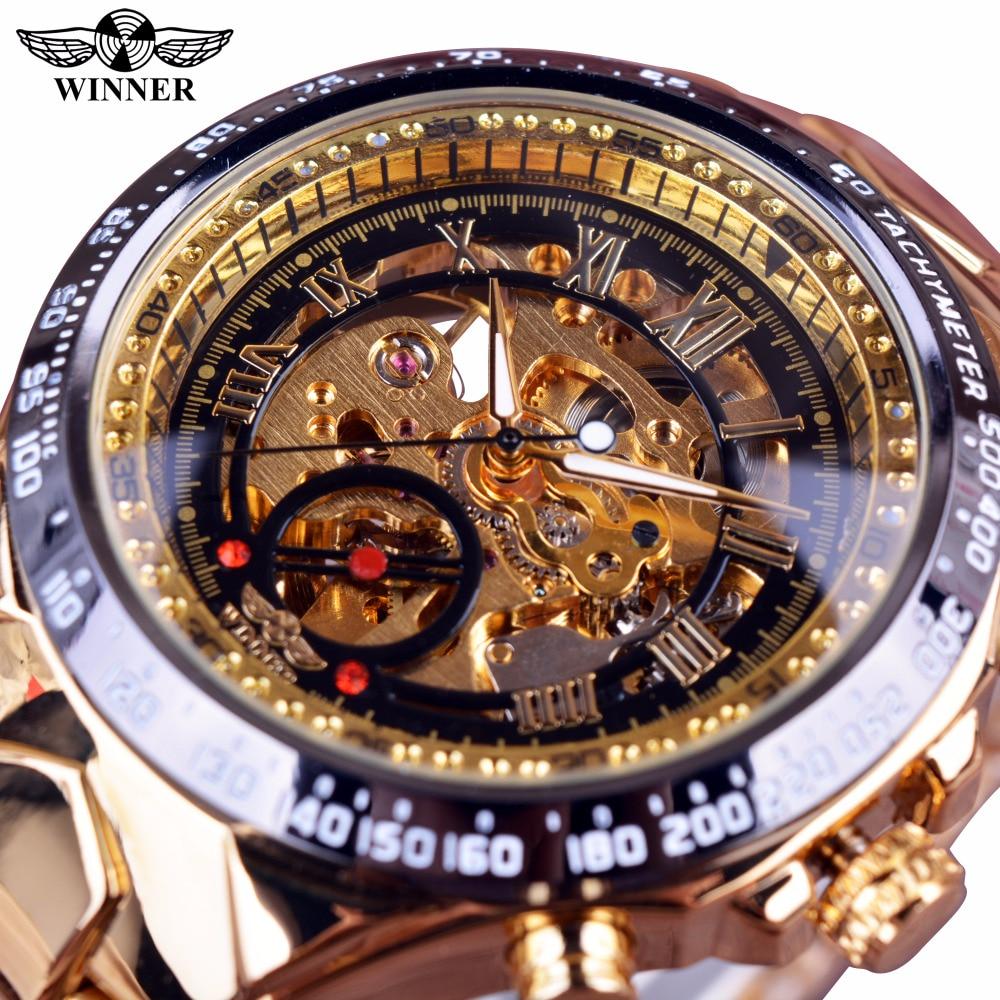 Gewinner Mechanische Sport Design Lünette Goldene Uhr Herrenuhren Top-marke Luxus Montre Homme Uhr Männer Automatische Skeleton Uhr