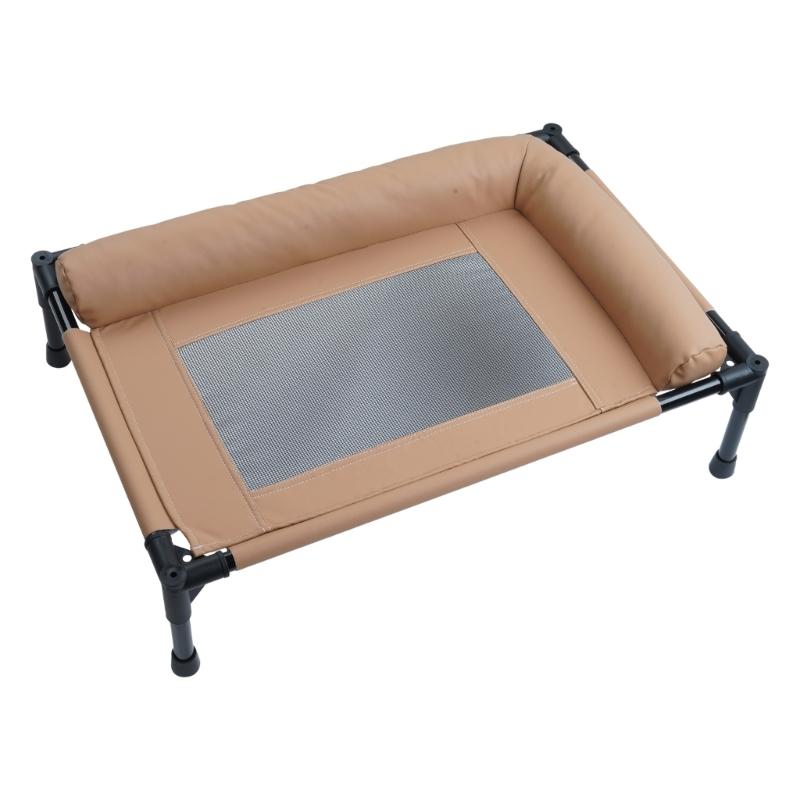 Atmungsaktives erhöhtes Hundebett Outdoor Kühlende Haustierliege mit L-förmigem Kissen Stahlrahmen Kaubeständig Waschbar für Mittelgroßen Hund Large size kaffeebraun