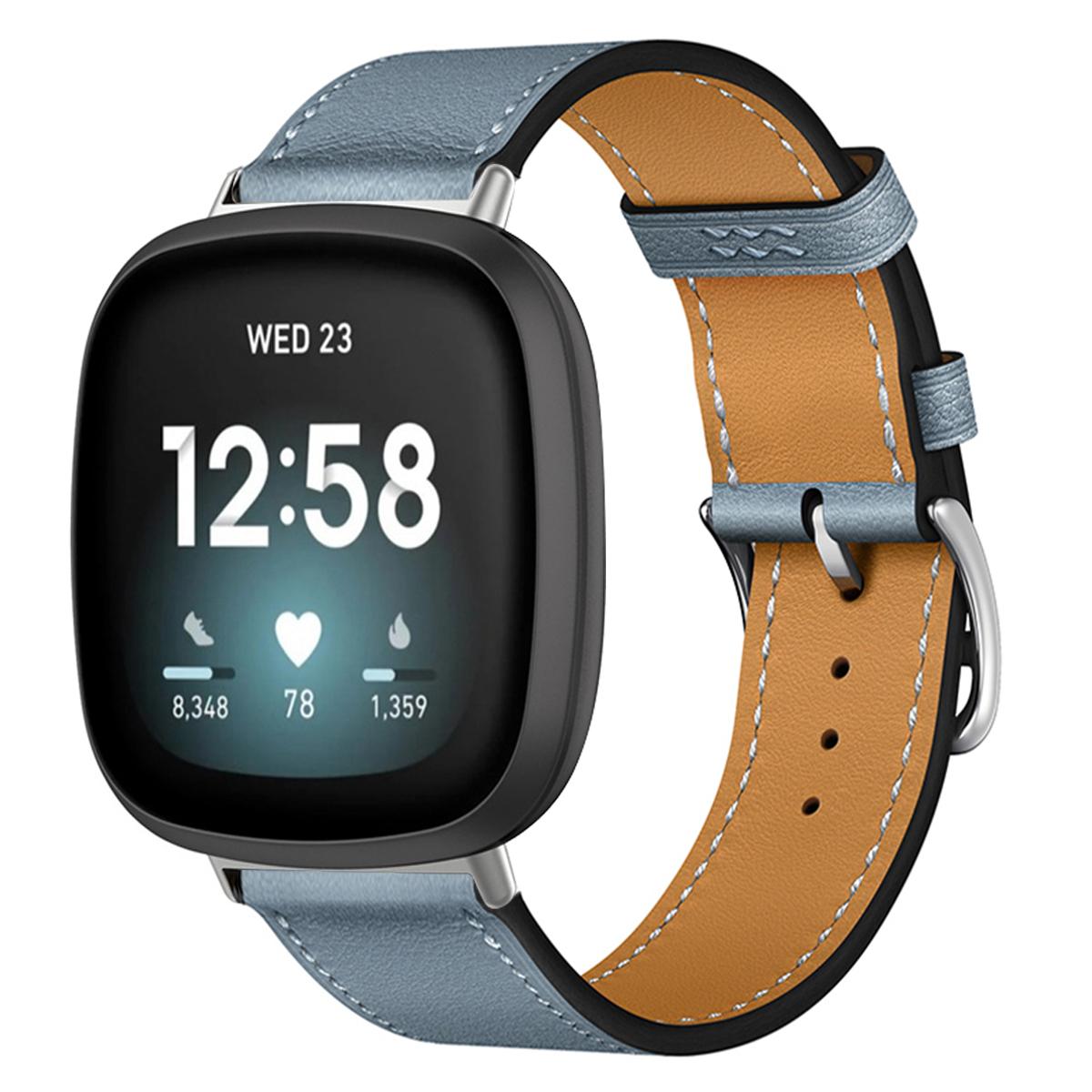 Echtes Lederarmband für Fitbit Versa 4 3 Versa Lite Armband Smartwatch Armband für Fitbit Sense 2/1/Versa 2 1 Correa Uhrenarmband Dornschließe For Fibit Versa blau