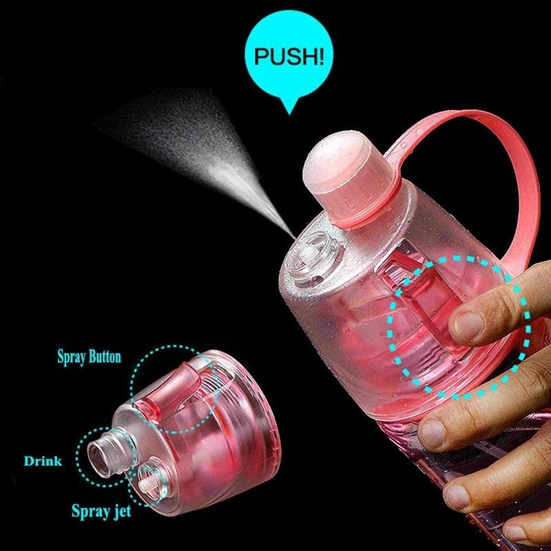 Neue kreative Spray Wasser Flasche tragbare Zerstäubung Flaschen Outdoor Sports Gym trinken Drink Bot rosa