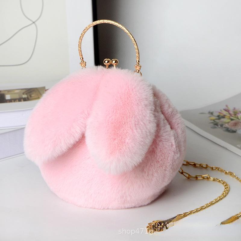 2026 Neue Damen Plüsch Mini Schultertasche Damen Umhängetaschen Geldbörsen Weiche Niedliche Hasenohren Umhängetaschen für Frauen Sac A hellrosa