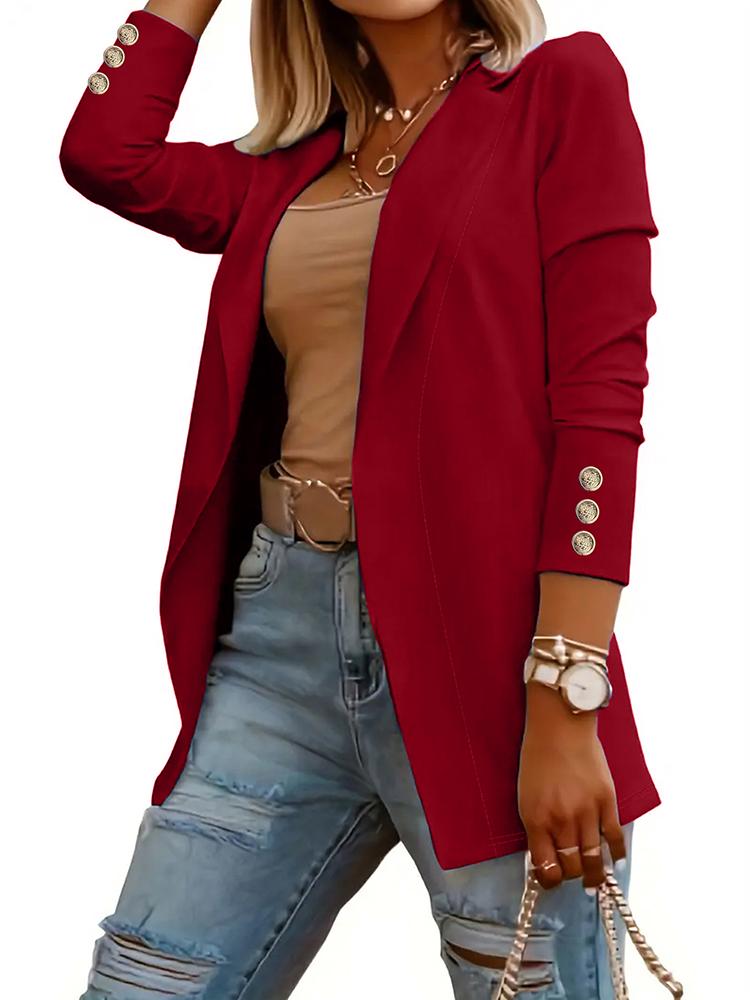Herbst Winter Frauen Mode Einfarbig Revers Anzug Jacke Büro Freizeit Anzug L rot