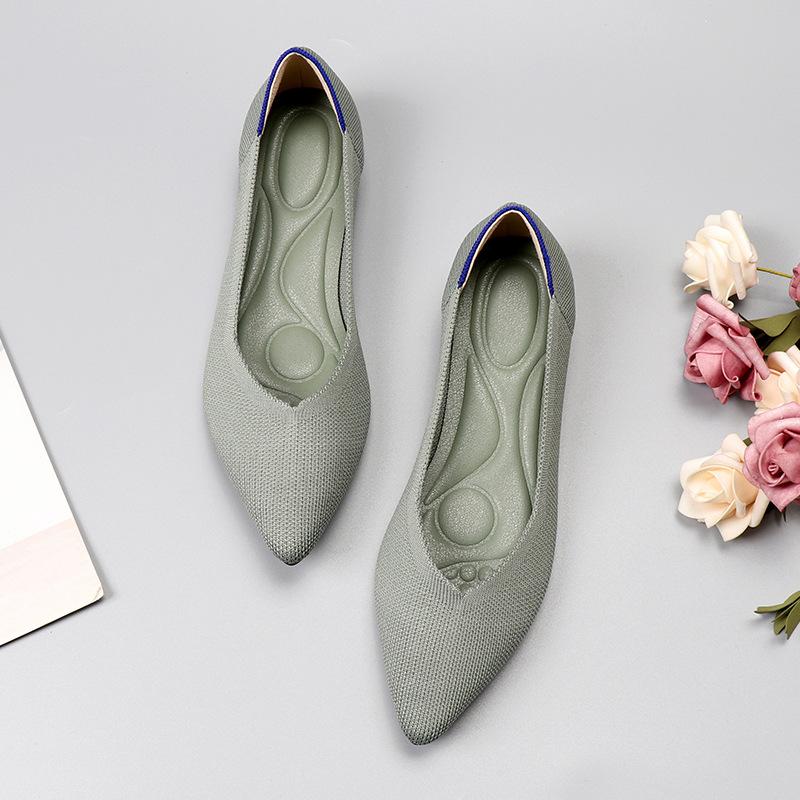 Frauen Schuhe Frühling Sommer Herbst Neue Leopardenmuster Einfarbig Ballerinas Gestrickte Bequeme Spitze Schuhe Flache Schuhe Plus Größe 38 himmelblaue