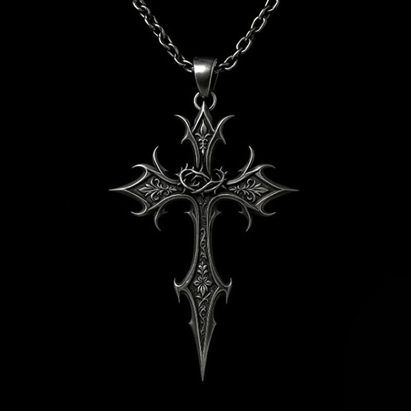Kreuzkette Vintage Gothic Silber Religiöses Kruzifix Kreuz Anhänger Halskette Schmuck Weihnachtsgeschenke für Frauen Männer black