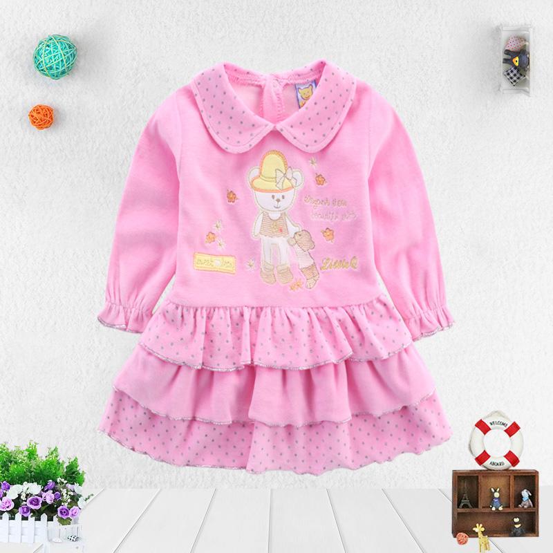 Kind Mädchen Tddler Stickerei Langarm Hochzeit Geburtstag Party Prinzessin Kleid Kinder Falten Rock Casual Muster Kleider 70 hellrosa