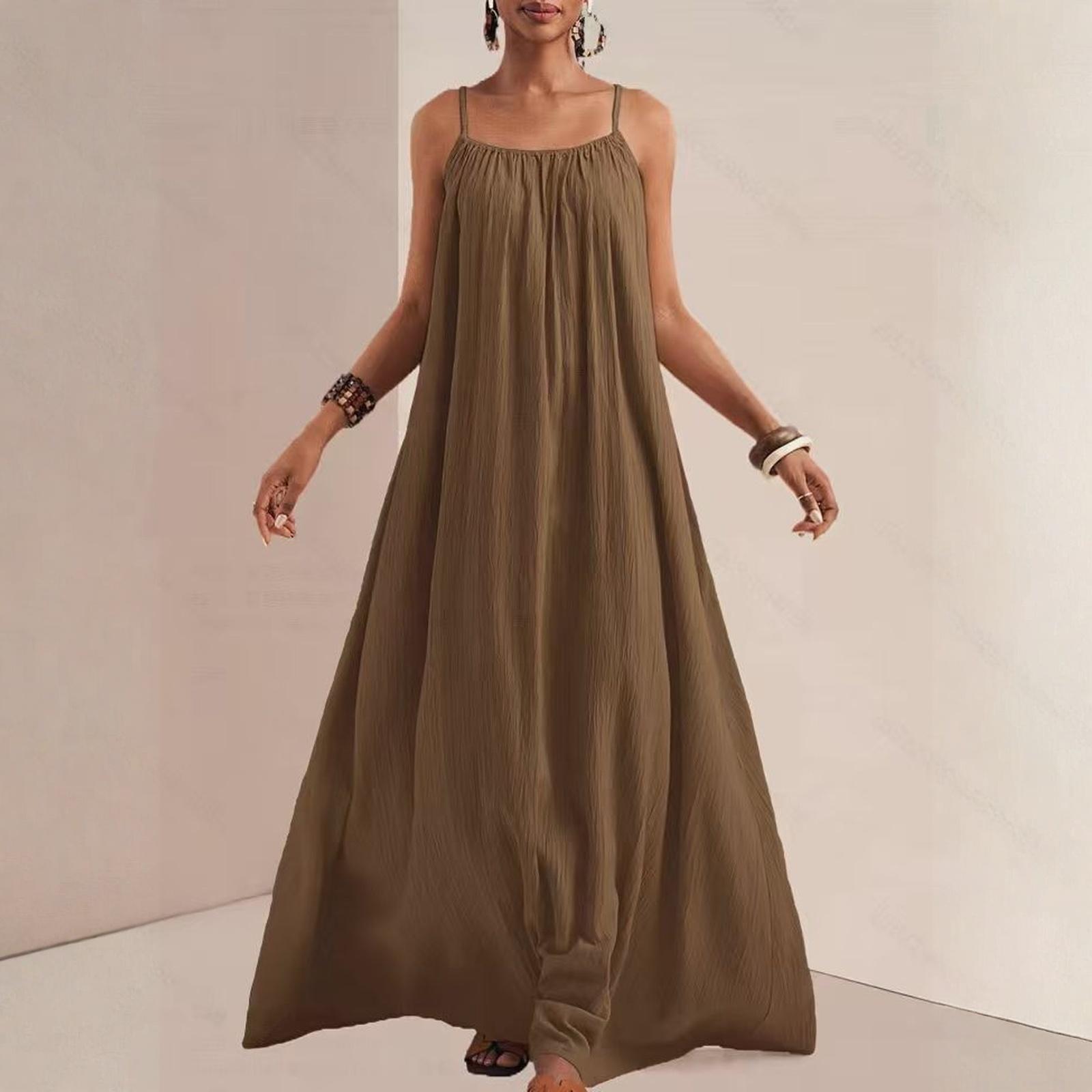 Damen Sommerkleider Ärmellose Maxikleider für den Strand für Damen Fließende Urlaubs-Kleider für Damen 2026 Elegante Kleider für Damen XXL kaffeebraun