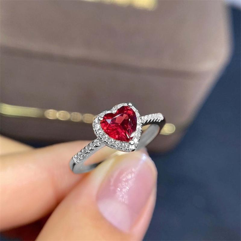 Exquisiter Roter Herzring Damen Trendige Verlobungsringe Brautschmuck Geschenke CLE 9 rot