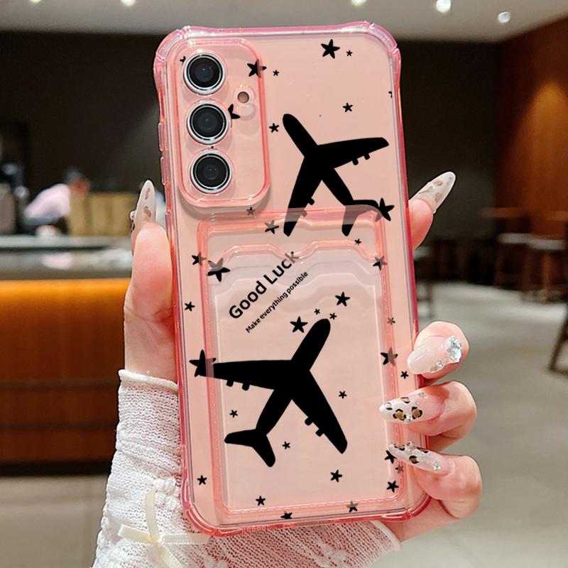 Kartenfach Brieftasche Hülle Für Samsung Galaxy S25 S24 S22 Ultra S23 S24 FE A55 A35 A15 A16 A56 Kreativer Flugzeugdruck TPU Handyhülle Galaxy S23+