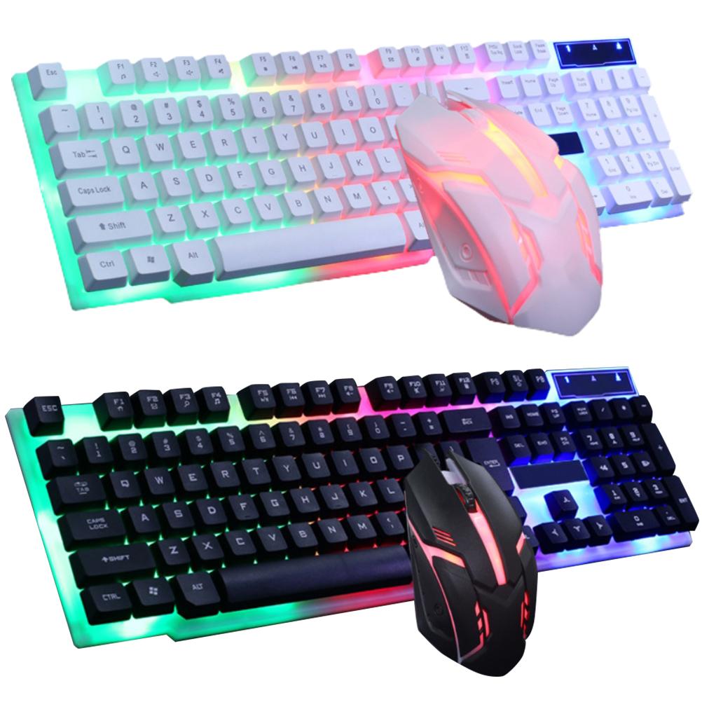 USB-Gaming-Tastatur und USB-Maus-Kombination, LED-Hintergrundbeleuchtung, fest, langlebig, bunt, leuchtend, Gaming schwarz