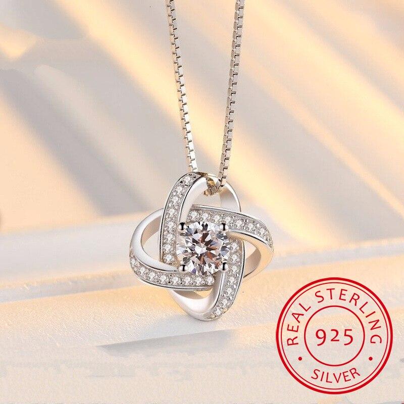 Neuheiten 925 Sterlingsilber Kristall Klee Halsketten Anhänger Verkauf Reiner Silberschmuck Für Damen beige
