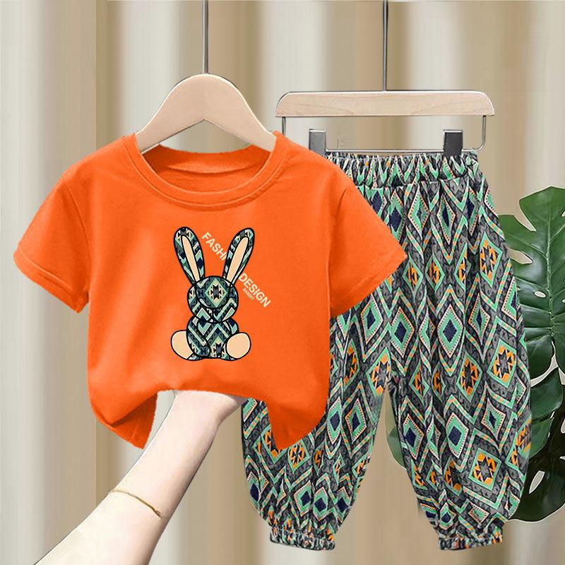 Kinder Kleidung Sets Jungen Mädchen Sommer Mutter Kinder Kleidung Baumwolle T-shirt Kurzen Ärmeln Hosen 2 stücke Anzug Baby Kleidung 90 orange