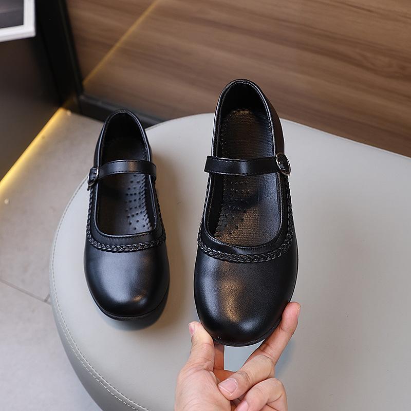 Britischer Stil Kinder Lederschuh Schwarz Schulschuhe für Mädchen 2024 Neu Uniform Vielseitig Kinder Prinzessinnenschuhe Mode Rutschfest 28 schwarz
