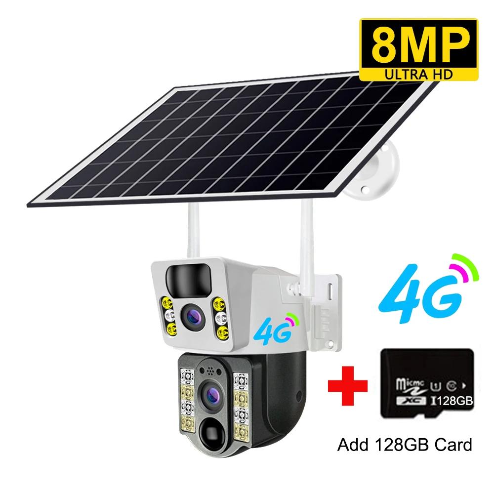 V380Pro 8MP 4K Solar Batteriebetriebene WiFi-Kamera für den Außenbereich Automatische Nachverfolgung Personenerkennung Solarenergie-Überwachung Drahtlose Kamera 4G Cam 128G Card