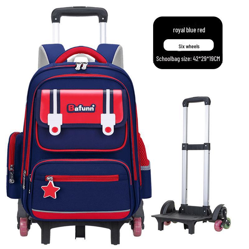 25 neue leichte Trolley-Schulranzen mit großem Fassungsvermögen für Jungen und Mädchen der Klassen 1-6 six-wheeled trolley rot