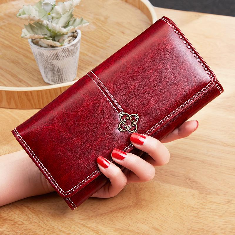 Frauen Vintage Lange Brieftaschen Pu Leder Telefon Clutch Taschen Geld Taschen Geldbörse wein rot
